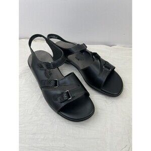 SAS Black Sandals 3 Strap Comfort Open Toe Slingbacks Leather TABBY Sz 9.5WW USA